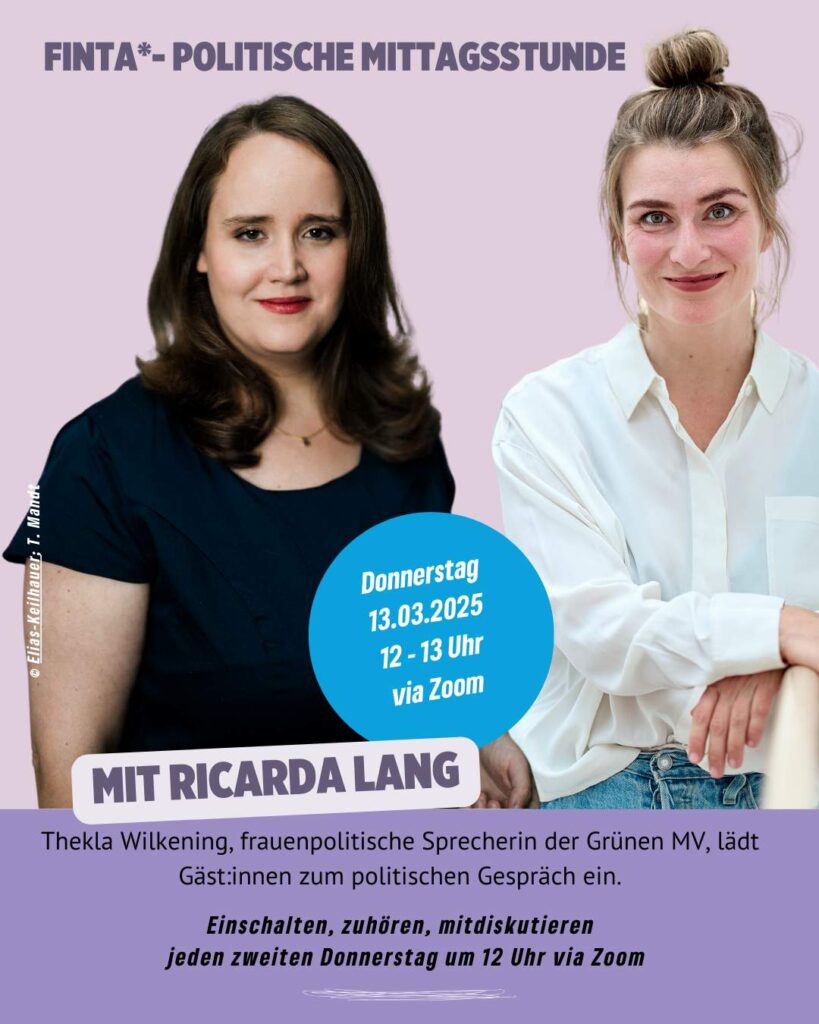 Flyer für die FINTA*-politische-MIttagsstunde mit Ricarda Lang